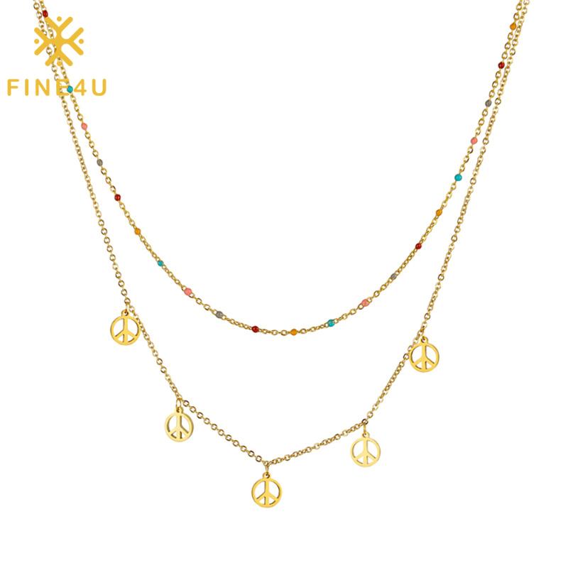 Pendant Necklaces FINE4U N876 Gold Color Round Necklace Stainless Steel Layering Link Chain With 1.5mm Colorful Beads, Silver
Pendant Necklaces FINE4U N876 Gold Color Round Necklace Stainless Steel Layering Link Chain With 1.5mm Colorful Beads, Silver
