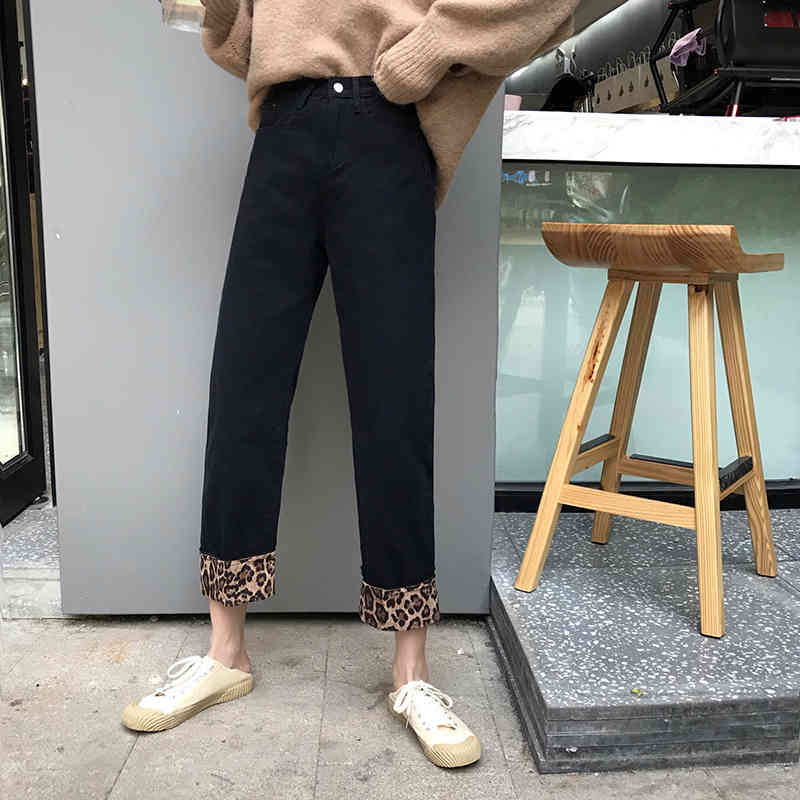 Boyfriends Jeans for Women Leopard Print Loose Harem High Waisted Vintage Female Casual Streetwear Denim Pants 210428