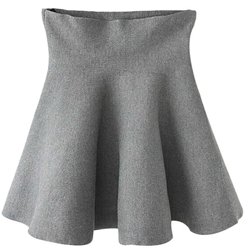 Spring Autumn Women Skirt Knitting Woolen Midi Ladies High Waist Casual Pleated Elastic Flared s 210621