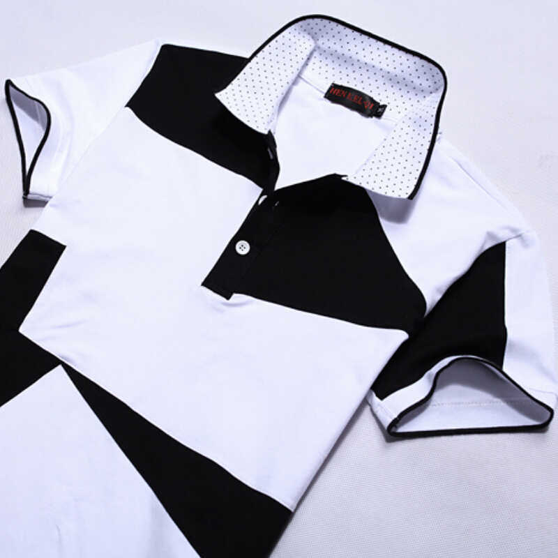 Fashion Men's Polos Summer Black And White Stitching Short Sleeve Polo Men Slim Fit Mens Casual Cotton Polo Shirts 5XL 6XL 210528