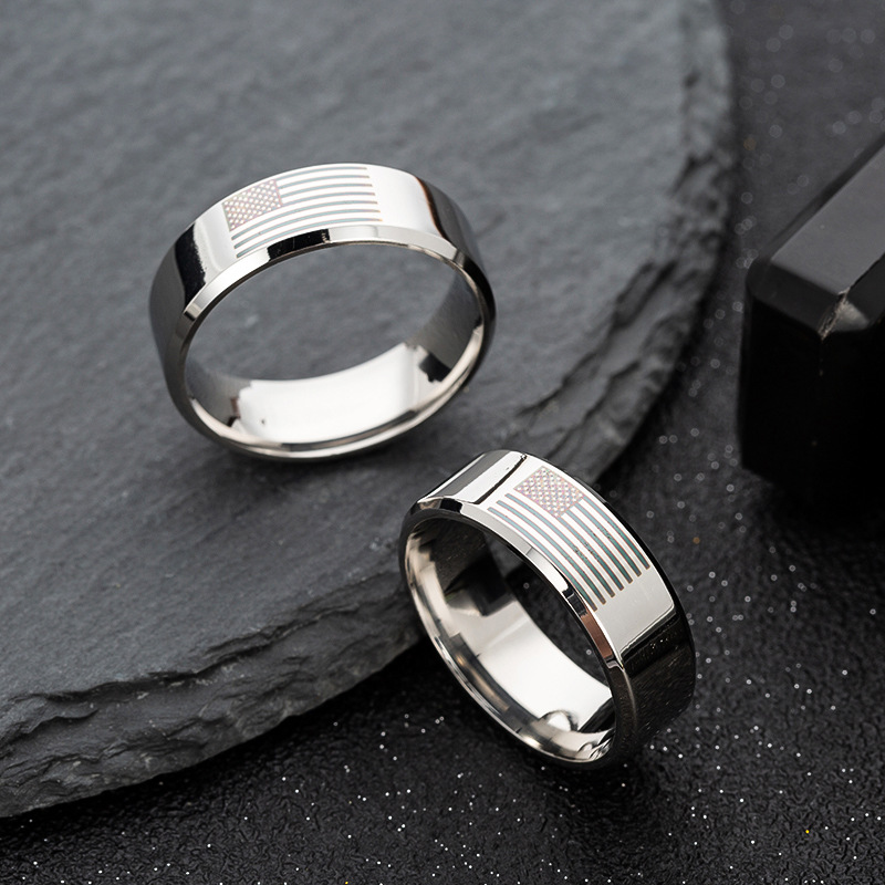 8MM Creative Stainless Steel USA Flag Ring for Men Women Party Sport Rings Top Quality No Fade Color Full Size Free Shipping