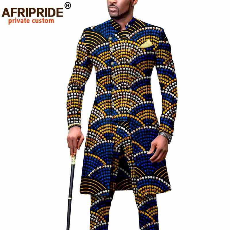 Men`s Suit African Clothing Dashiki Printed Jacket and Ankara Pants 2 Piece Set Dress Outwear for Wedding A054 211220
