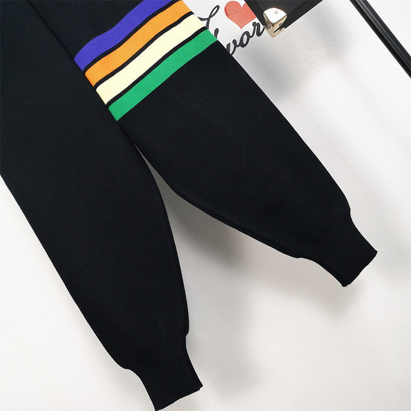 Nomikuma Winter Thick Causal Knitted Harem Pants Lace Up Waist Women Trousers Korean Colourful Striped Sweater Pants 6D619 210427