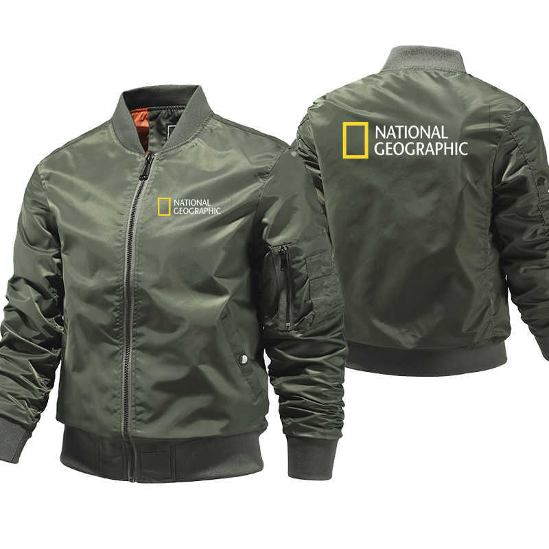 National Geographic Bomber Jacket Men Casual Windbreaker Zipper Jacket Men Pilot Air Thick Pilot Jacket Fashion Motorcycle Coat 211009