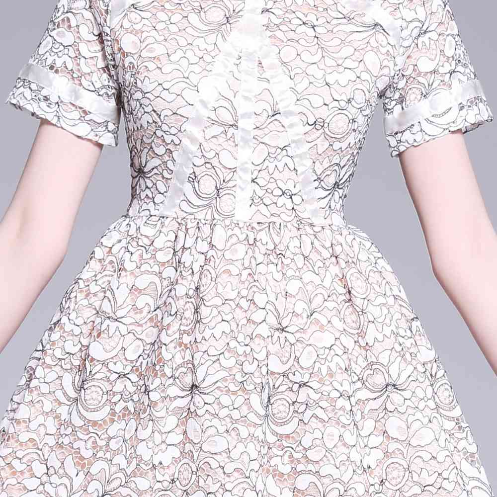 Summer Womans Short Sleeve Ladies Elegant Party Dress Lace Hollow Out Women Long Dresses Vestidos 210520