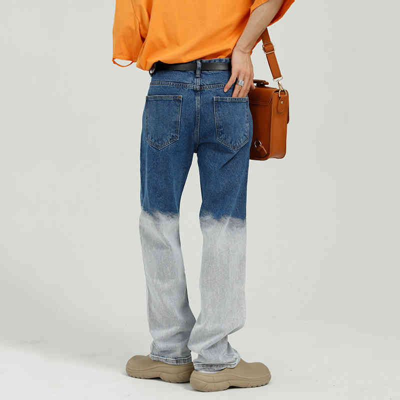IEFB Korean Trend Gradual Color Straight Denim Trousers Loose Casual Contrast Color Patchwork Jeans Men Spring 9Y7091 210524