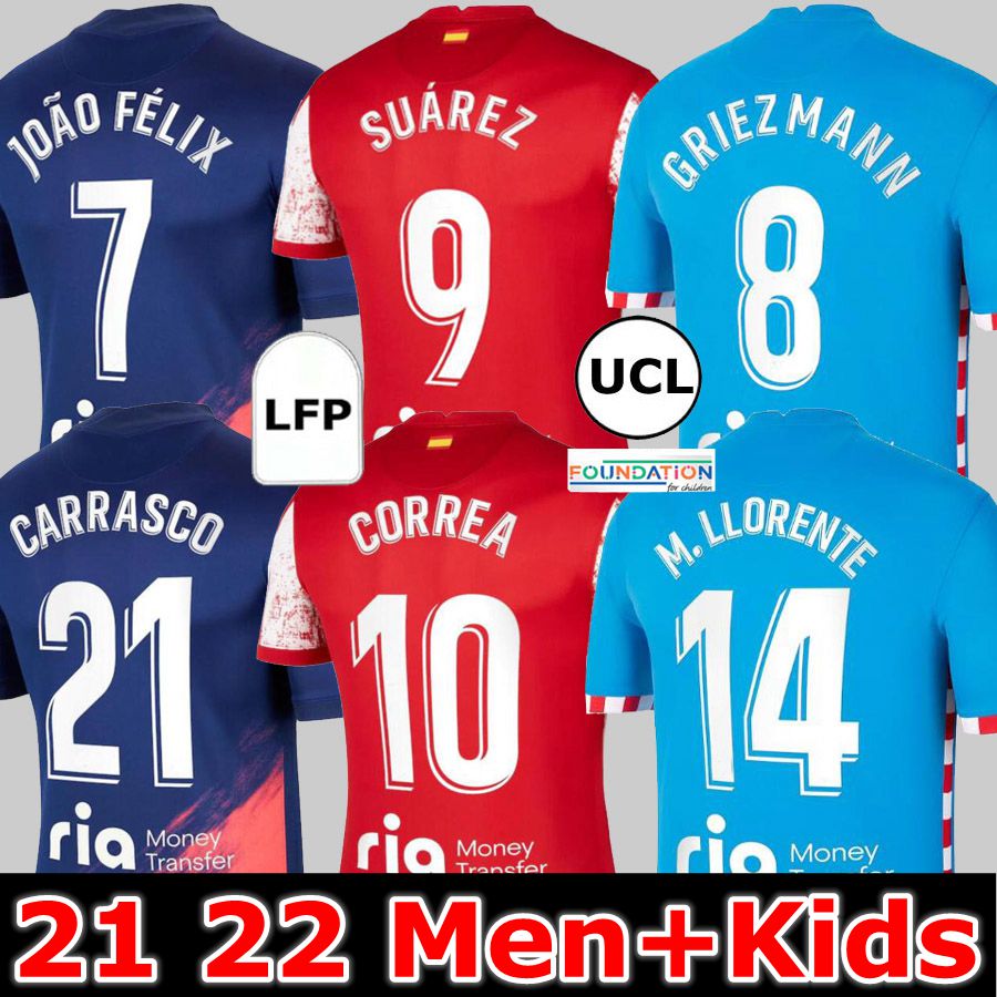 21 22 Atleticoes Soccer Jerseys SUAREZ GRIEZMANN JOÃO FÉLIX 2021 2022 Madrid M. Llorente CORREA KOKE Camisetas de fútbol LEMAR CARRASCO men kids kit Football Shirt, Home+sponsor
21 22 Atleticoes Soccer Jerseys SUAREZ GRIEZMANN JOÃO FÉLIX 2021 2022 Madrid M. Llorente CORREA KOKE Camisetas de fútbol LEMAR CARRASCO men kids kit Football Shirt, Home+sponsor