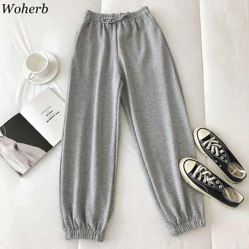 Candy Color Sweatpants Women Casual All Match Loose Trousers Harajuku Drawstring Cargo Joggers Pants Streetwear 210519