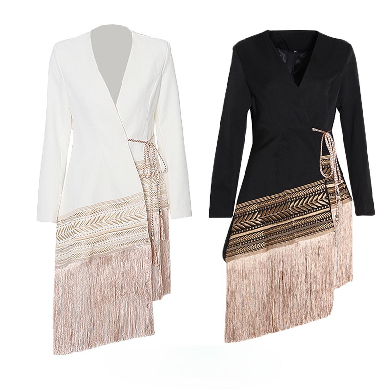 Spring Chic Embroidery Tassel Bandage Blazers Fashion Irregular Design Jacket Women Temperament Office Lady Woman Tops 210525, Black
Spring Chic Embroidery Tassel Bandage Blazers Fashion Irregular Design Jacket Women Temperament Office Lady Woman Tops 210525, Black