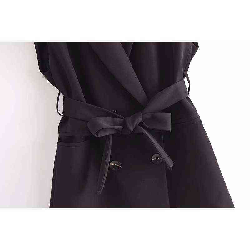 Elegant Women Sleeveless Blazer with Belt Fashion Office Lady Coat Chic Woman Jacket Vest Suit veste femme 211122