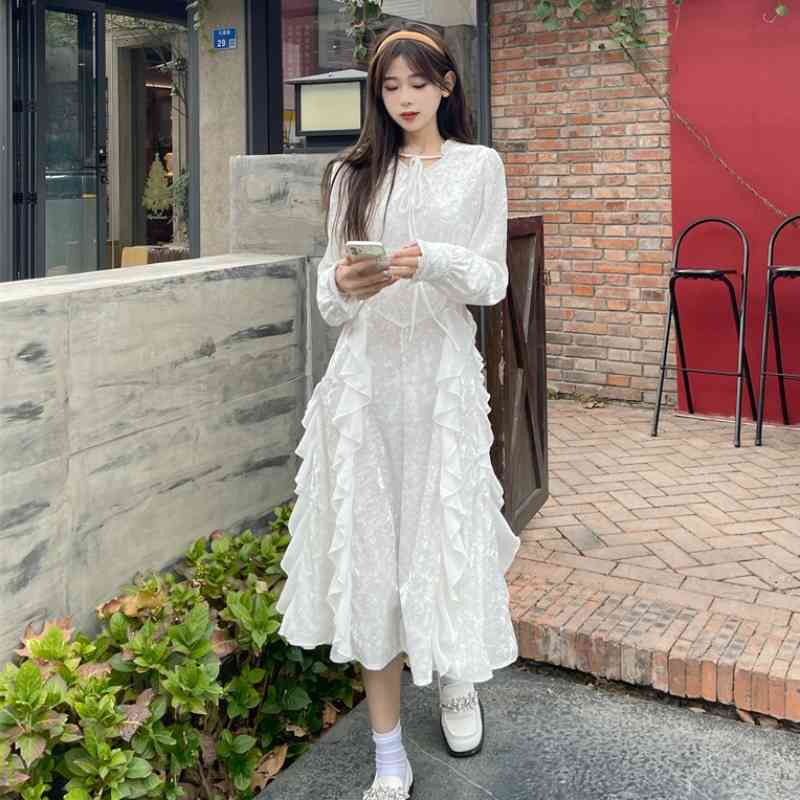 Gentle Dress Ins Fashion Early Spring Sweet O-neck Long Sleeves Ruffles Stitching Lace Up Solid A-line Dresses, Black;gray
Gentle Dress Ins Fashion Early Spring Sweet O-neck Long Sleeves Ruffles Stitching Lace Up Solid A-line Dresses, Black;gray