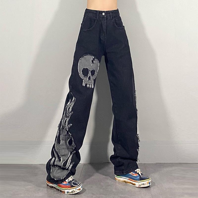Women's Jeans Dark Streetwear Wash Spring 2021 High Waist Trendy Straight Tube Wide Leg Skeleton Denim Pants, Blue
Women's Jeans Dark Streetwear Wash Spring 2021 High Waist Trendy Straight Tube Wide Leg Skeleton Denim Pants, Blue