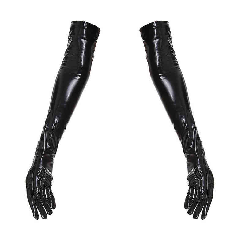 Shiny Wet Look Long Sexy Latex Gloves for Women BDSM Sex Extoic Night Club Gothic Fetish Gloves Wear Clothing M XL Black Red 220112