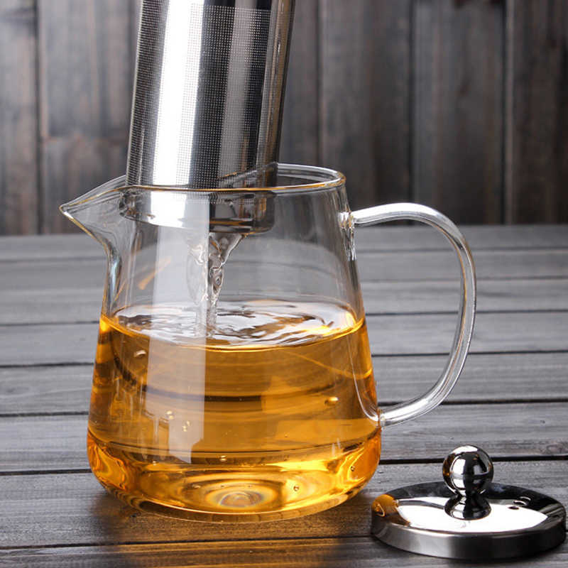 5Sizes Good Clear Borosilicate Glass Teapot With 304 Stainless Steel Infuser Strainer Heat Coffee Tea Pot Tool Kettle Set 210621