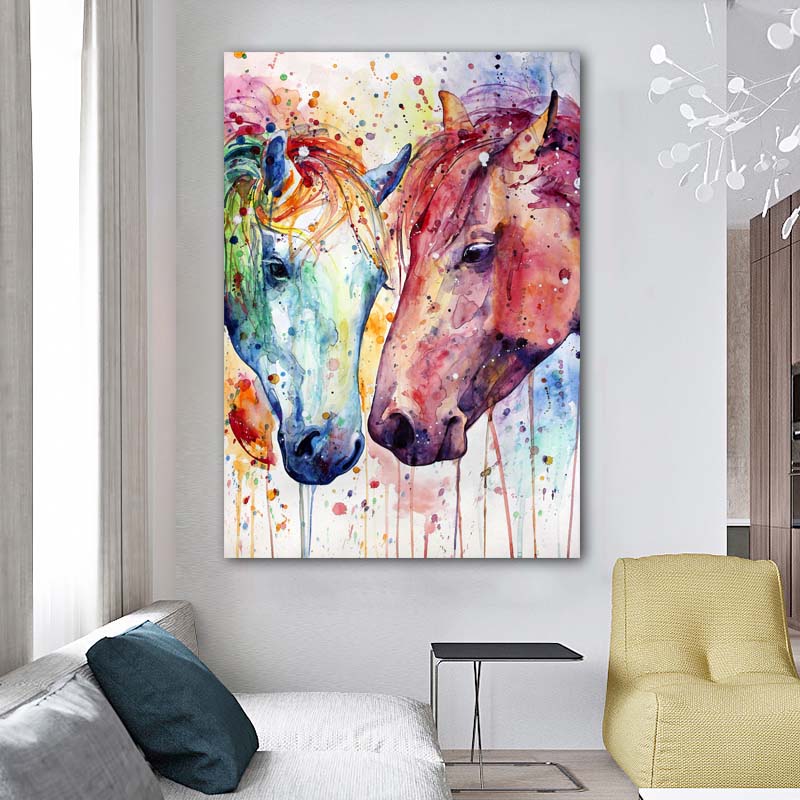 Canvas Painting Colorful Horses Pictures Animal Posters And Prints Wall Art For Living Room Home Decor NO FRAME