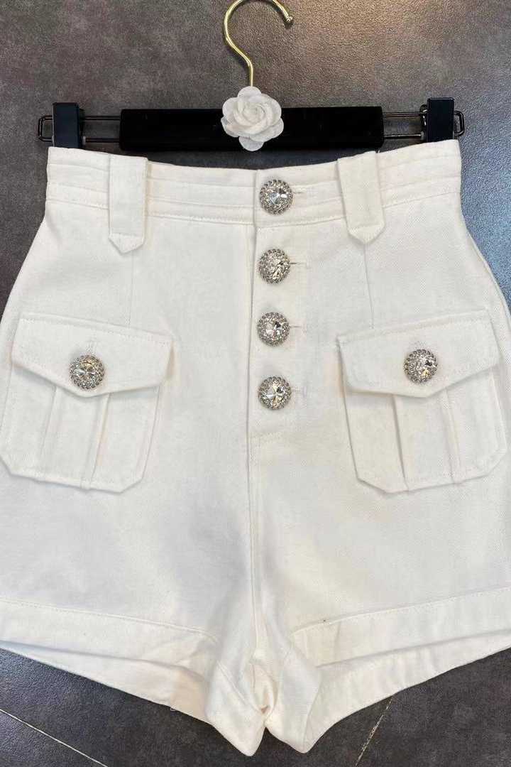 DEAT Women Spring Aummer Arrivals Diamonds Buttons High Waist Slim Casual Fashion Temperament Shorts ML570 210714