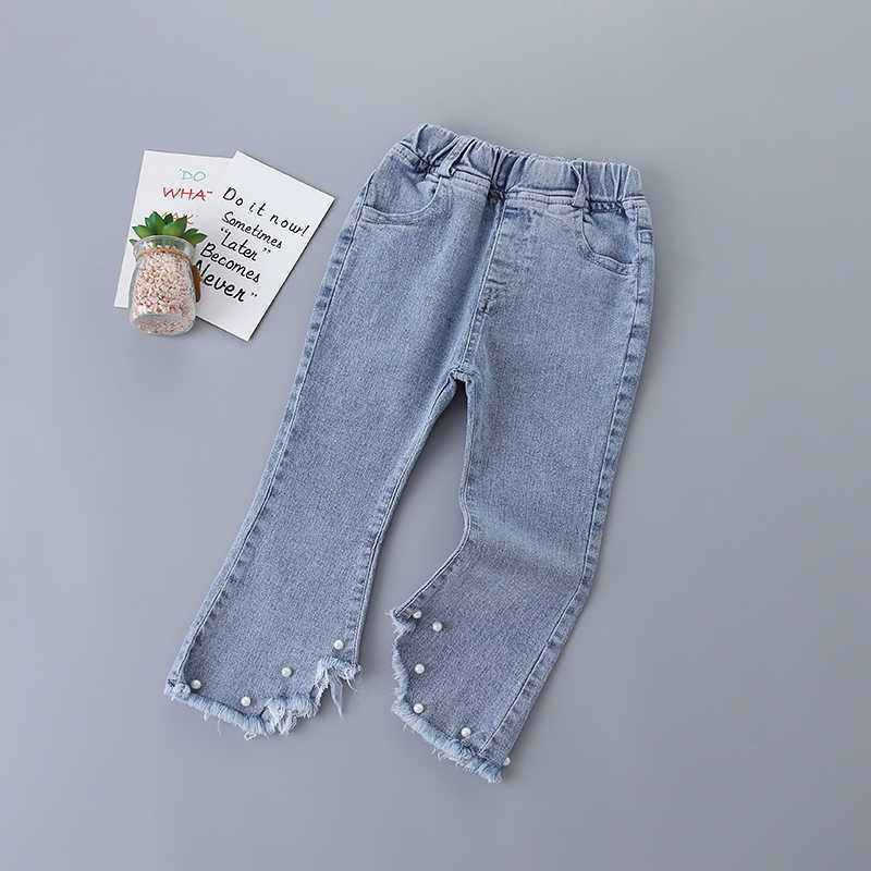 2-7 Years High Quality Spring Girl Clothing Set Fashion Floral Solid Shirt + Pearl Jeans Kid Children Girls 210615
