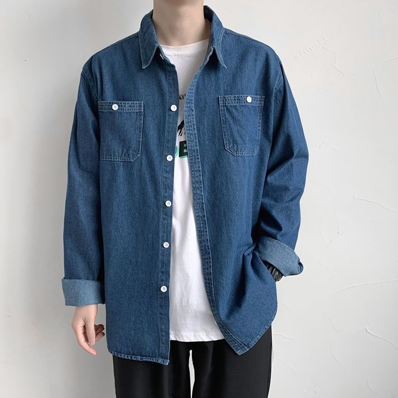men's casual shirts spring cotton denim male shirt retro-blue streetwear korean style loose pocket long men's sleeve gjna, White;black
men's casual shirts spring cotton denim male shirt retro-blue streetwear korean style loose pocket long men's sleeve gjna, White;black