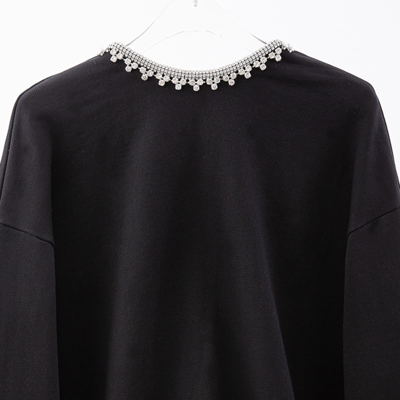 [DEAT] Solid Black Sweatshirt Long Sleeve Bow Chain Decorative Plus Size Y2k Clothes Hoodies Top Women Spring GX179 210428