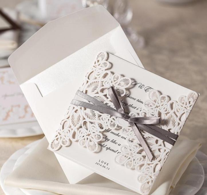 2021 New Arrival Laser Cut Wedding Invitation Cards Hollow Lace Flora Flower Party Invite Friend Cards with Envelopes and Seals