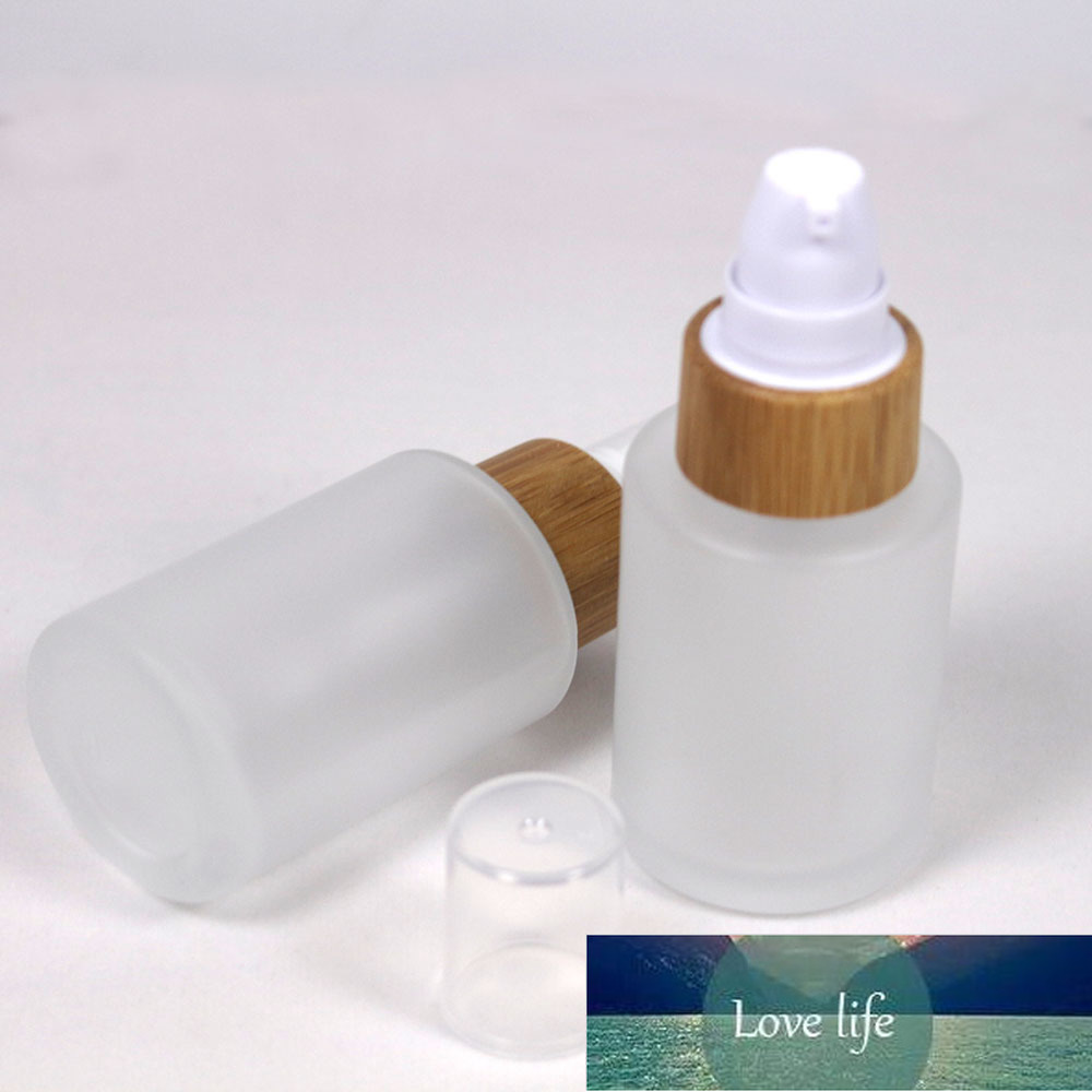 30ml Clear Frosted Glass Bamboo Cap Spray Bottle Cosmetic Natural Wood Lotion Pump Packaging Container