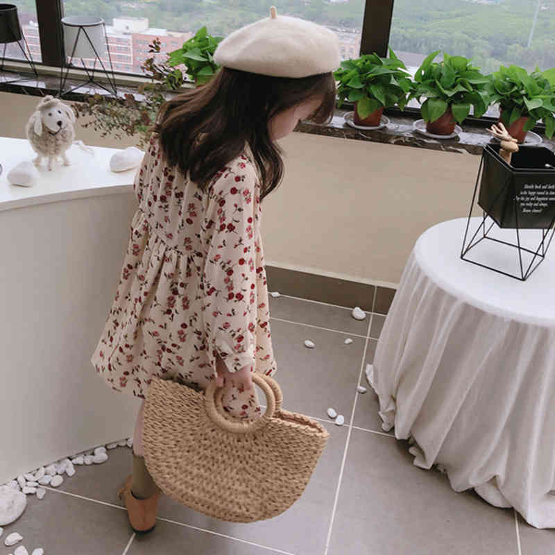 Girls Dress Autumn Fashion Rural Style Long Sleeve Girl Print GirlsClothes 210515