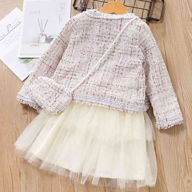 Autumn Baby Girls Clothes Elegant Princess Custumes Solid Jacket + Dress Bag Kids Clothing Toddler Outfits 210508