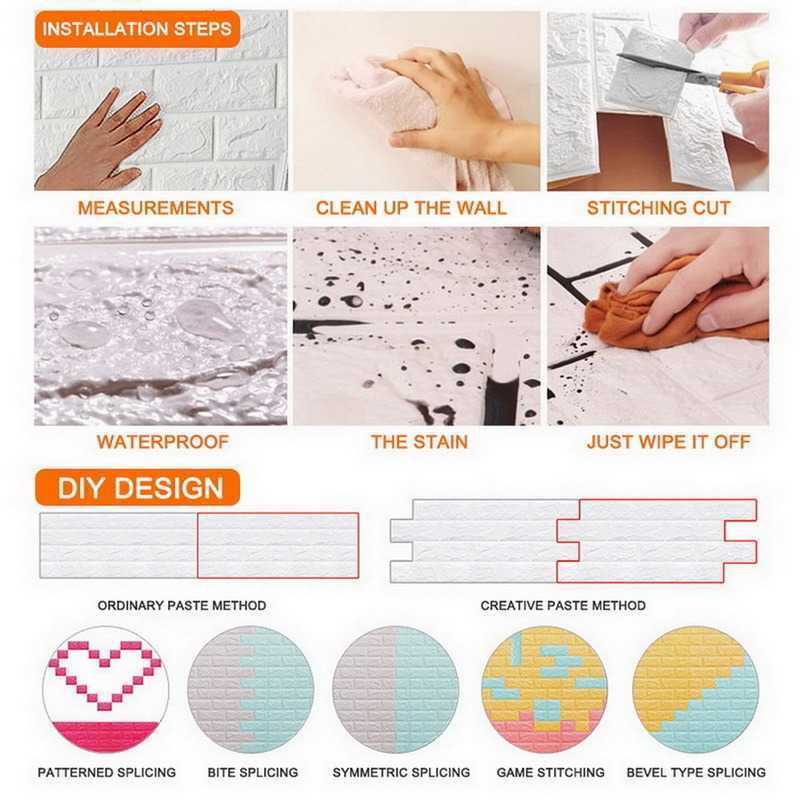 10Pcs 3D Foam Wall Stickers Self-Adhesive Tile Waterproof Foam Panel Living Room TV Background Protection Baby Wallpaper 38*35cm 210929