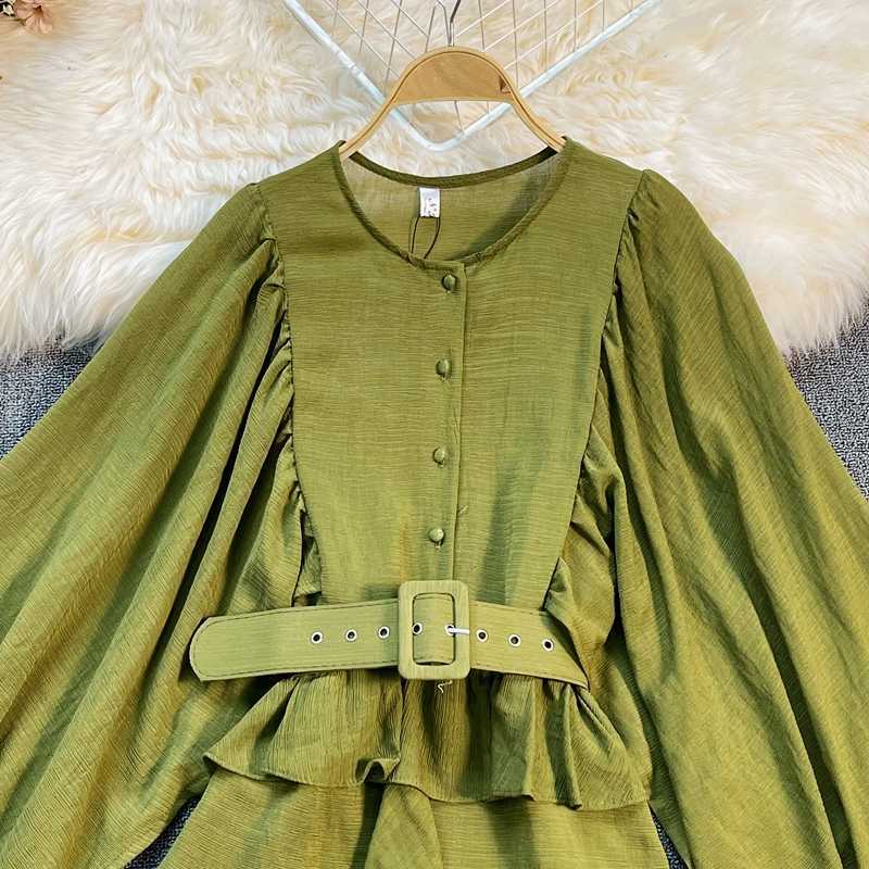 Elegant Korean Lantern Sleeve Women's Ruffle Patchwork Seaside Holiday Dress In Versatile Colors