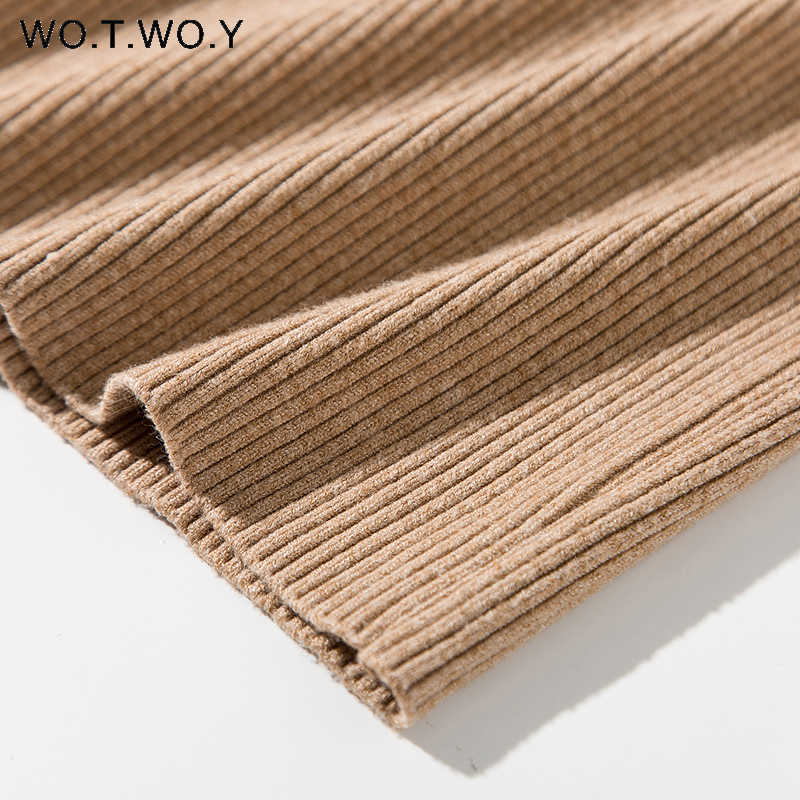 WOTWOY Ribbed Knitted Turtleneck Sweater Women Autumn Winter Slim Fit Basic Pullover Female Long Sleeve Black White Jumper 210918