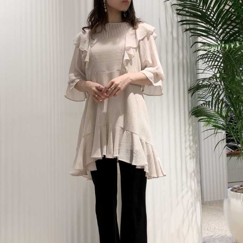 Kawaii Half Sleeve Loose Dresses for Women Sweet Ruffles Chiffon Perspectivity Shirt Dress Summer Fairy Vestidos Mujer 210525