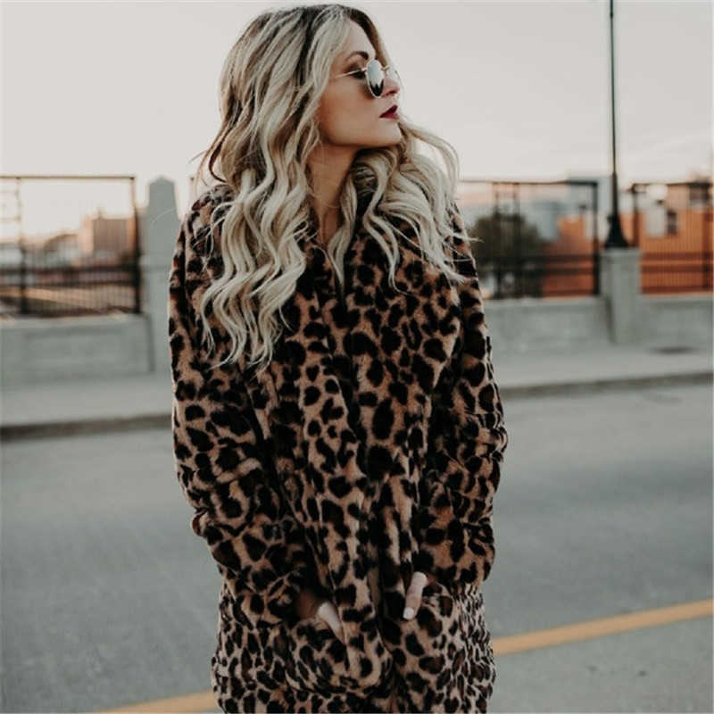 Fur Coat Women Winter Plus Size Leopard Faux Fluffy Hair Jacket Cardigan Warm Long Cape 211019