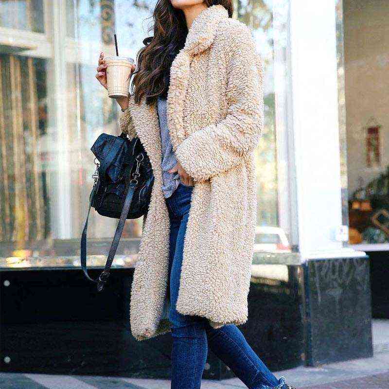 Faux Fur Long Teddy Bear Coats Woman Fashion Autumn Winter Warm Fur Plush Jacket Female Solid Color High Street Outwear 211123