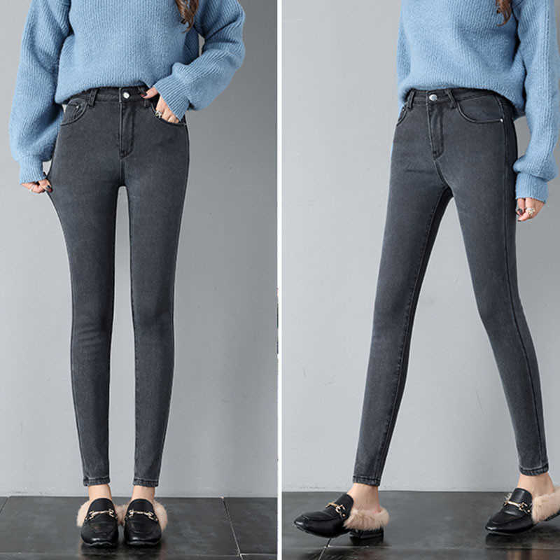 Casual Denim Pants Black Color Womens Jeans Donna Bottoms Skinny For Women Trousers Mom's Plus size Stretch pencil 210809