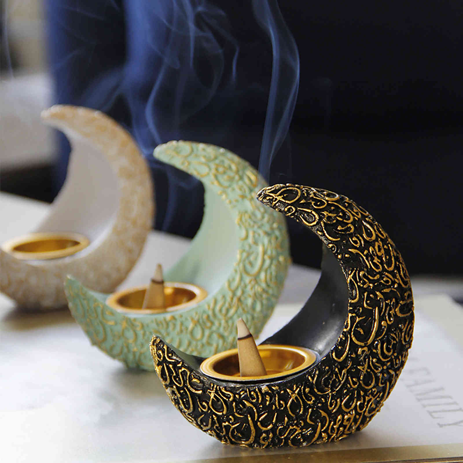 Lune ramadan croissant encensoir résine ancienne et élégante décoration de maison bureau décoration aromathérapie four intérieur parfum