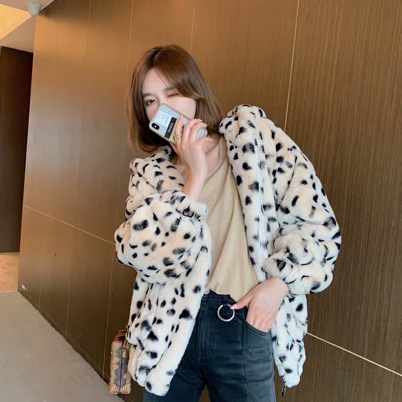 HIGH QUALITY Winter Stay Warm Oversize Hooded Large size Leopard Faux Fur Coat Casual Long sleeve Women Jacket Outwear 210429
