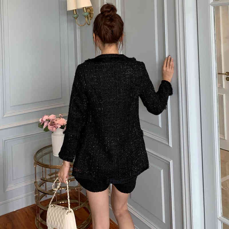 Autumn winter Fashion Womens Jackets Coats Vintage Office OL black Tassel Tweed Jacket Crop Coat Female 210519