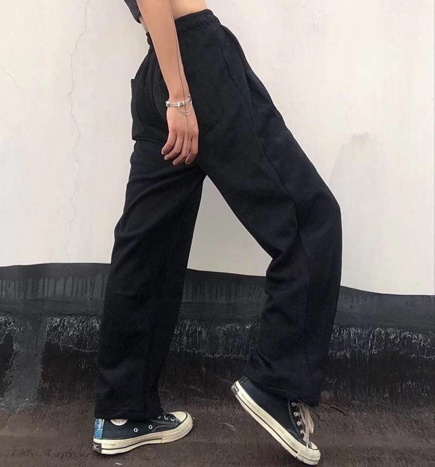 Streetwear Drawstring Elastic Waist Wide Leg Pants Cool Girl Adjust Cuff Casual Sport Trousers Women Joggers Leisure 210429