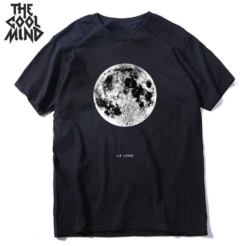 COOLMIND 100% cotton streetwear moon print men T shirt casual luna loose tshirt o-neck t-shirt male tee shirts tops. 210629