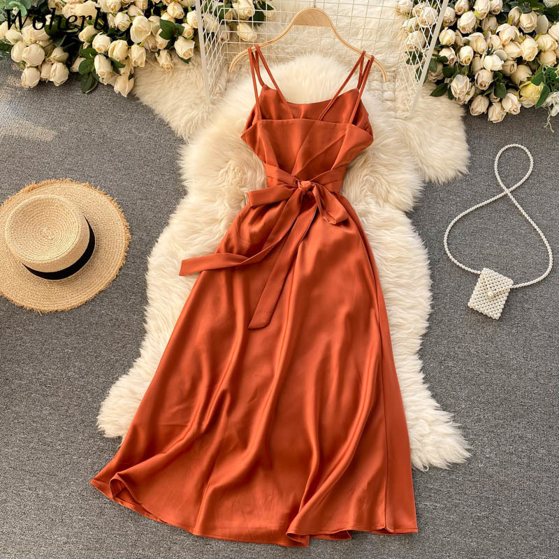 Sleeveless Dress Women Holiday Vintage Dresses Female Criss-Cross Sexy Fashion Slim Lacing Chic Ins Clothing Robe 210519