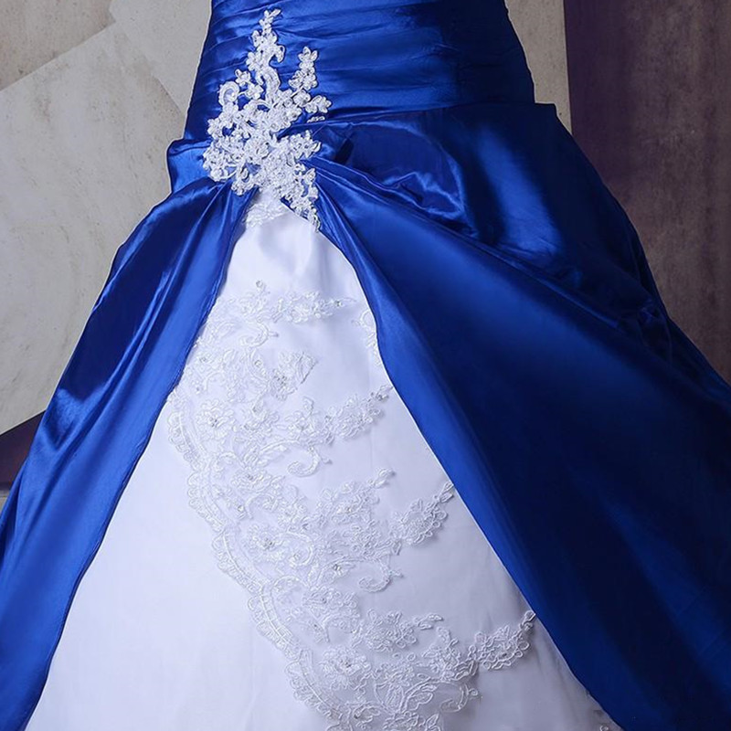 Royal Blue Beading Wedding Dress Appliqued Sweetheart Neck Bridal Gowns Strapless Ball Gown Party Dresses