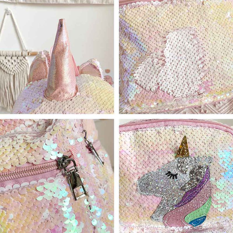 Backpack Unisex Cartoon Unicorn Sequin School Bookbag large capacity Book Storage Double Shoulder Travel Bag