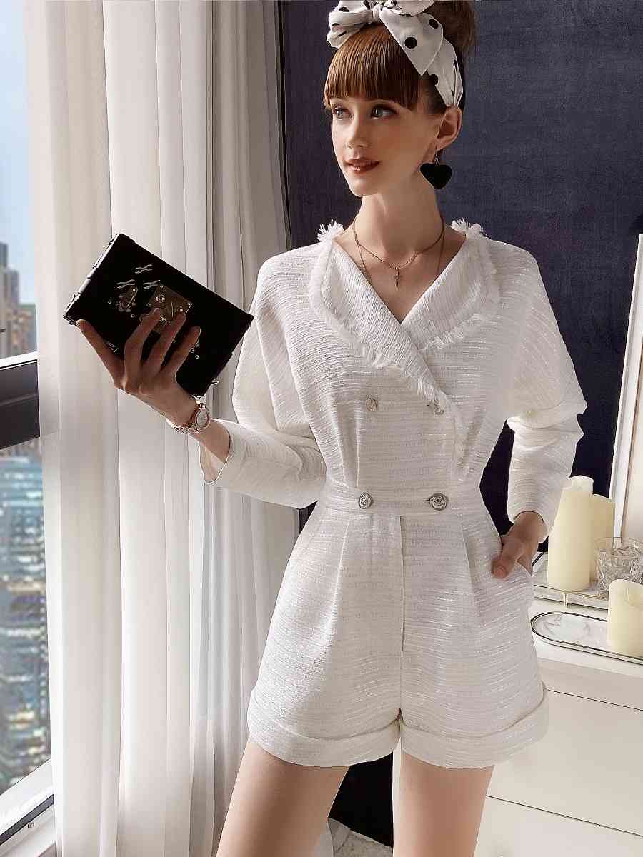 Dabuwawa Elegant Women Playsuits Short Sleeve Buttons Female Romper Jumpsuit Spring Summer Ladies Solid Overalls DO1AJP005 210520