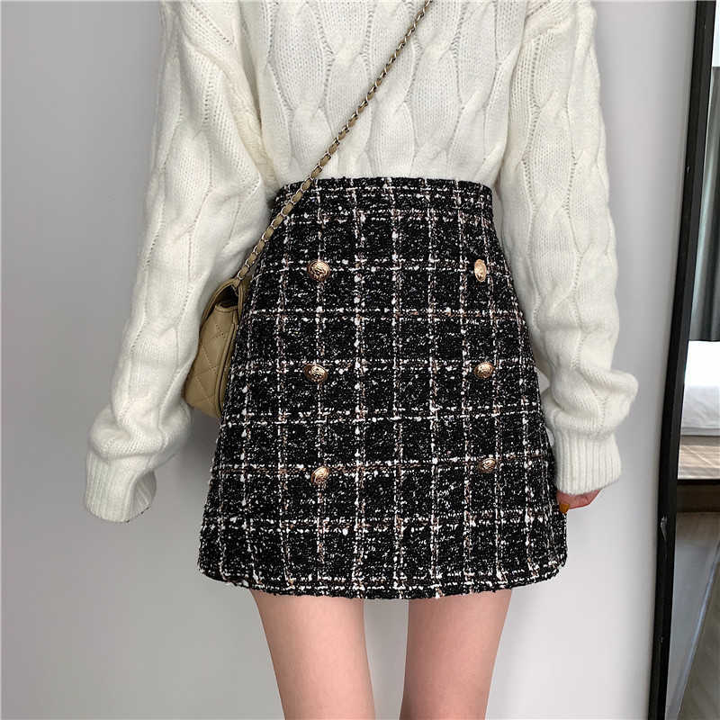 Tweed Skirt for Women In Autumn Spring Korean White Black Chic Short with High Waist Mini s 210619