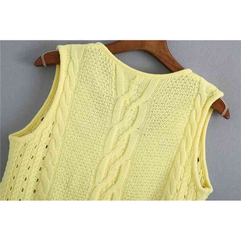 Vintage autumn woman slim mini embroidery floral sleeveless knitted sweaters vest cropped tops jumper 210514
