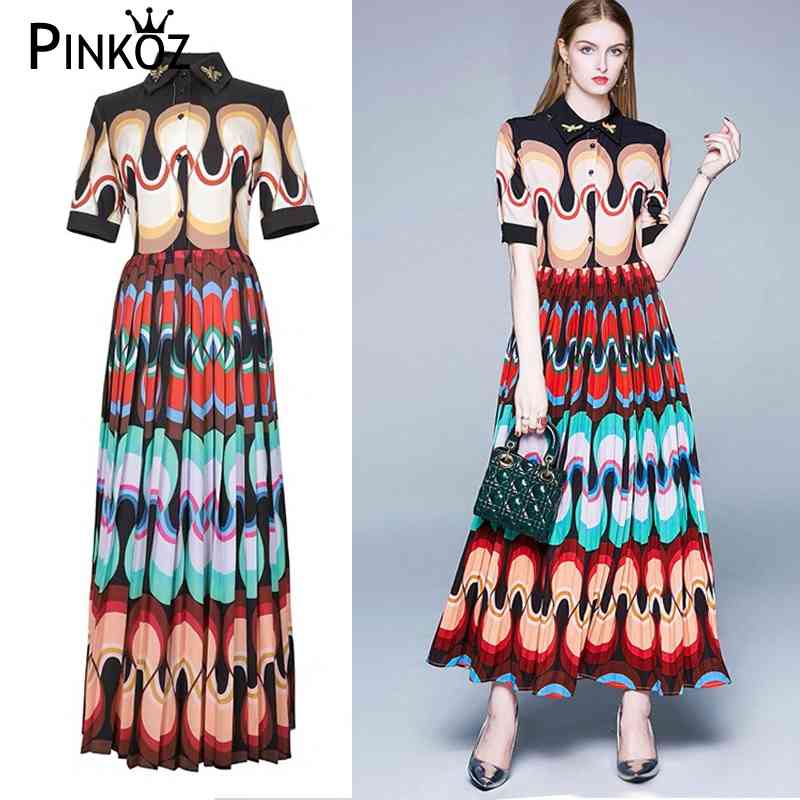 Bohemia Vintage Maxi Dress Geometric Printed Bee Collar Elegant Party Long Dresses Summer Boho Mujer robe de plage Chic 210421