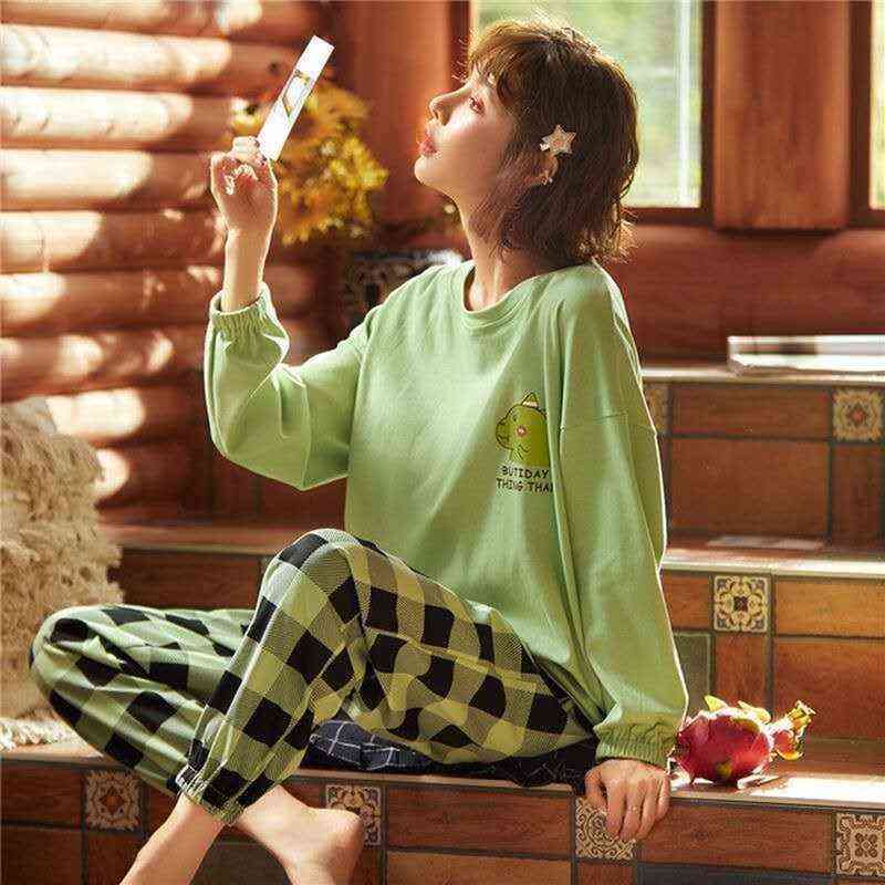 Women Pajamas Set Cute Cartoon Homewear Home Clothes Lounge Wear Autumn Long Sleeve Female Sleepwear Pijamas Feminino 211112wtt