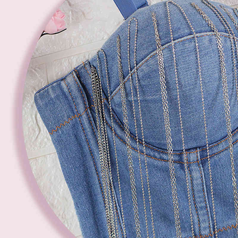 Women Corset Tops Denim Bra Clothing Elegant Crop Sexy Party Bustier Vest Camis Cropped Woman Tanks 210525