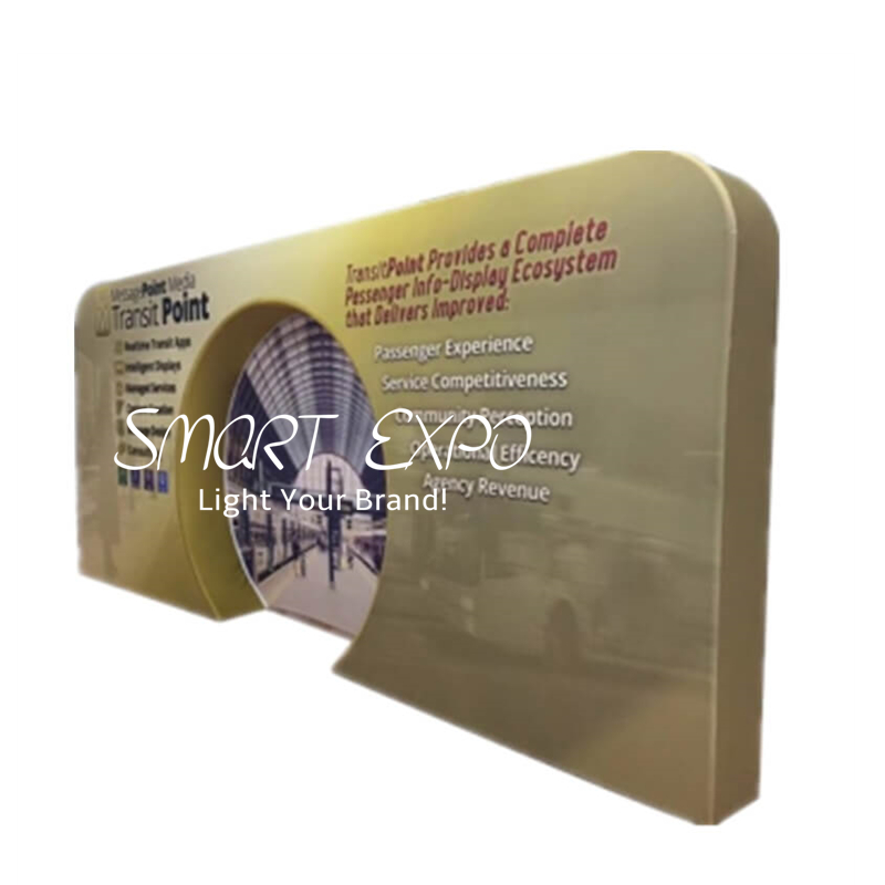 Large Concave Exhibition Advertising Display Box Wall Stand with Strong Dia43mm Aluminum Tubing Structure Circle Cave Design Tension Fabric Printing