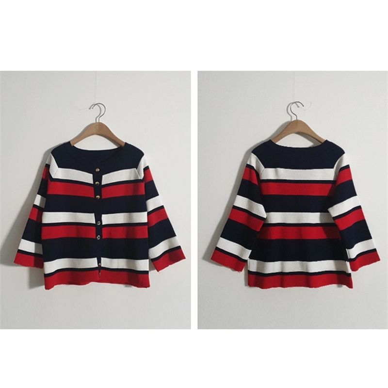 Knitted Striped 3 Pieces Set Women Single-Breasted Cardigan + Short Sleeve Pullover Tops Bodycon Skirt Suit Women's Sets 210519